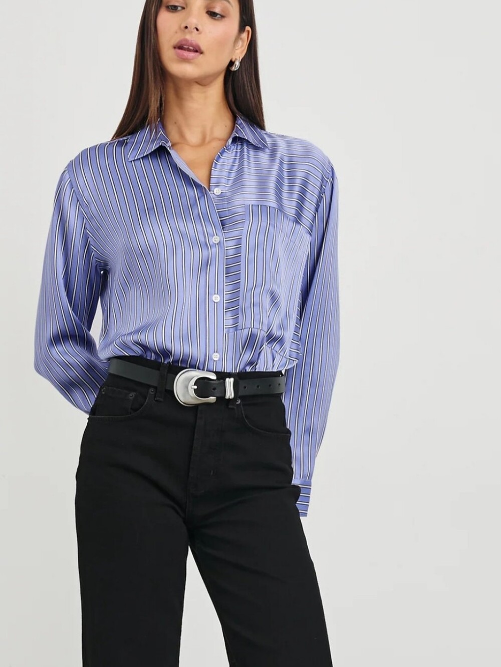 Rails 100% Silk Blue Striped Button-Up Spencer Shirt Moonlight Stripe - Size S - Picture 12 of 14